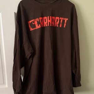 Carhartt Men's Brown Long Sleeve Tee with orange  Logo